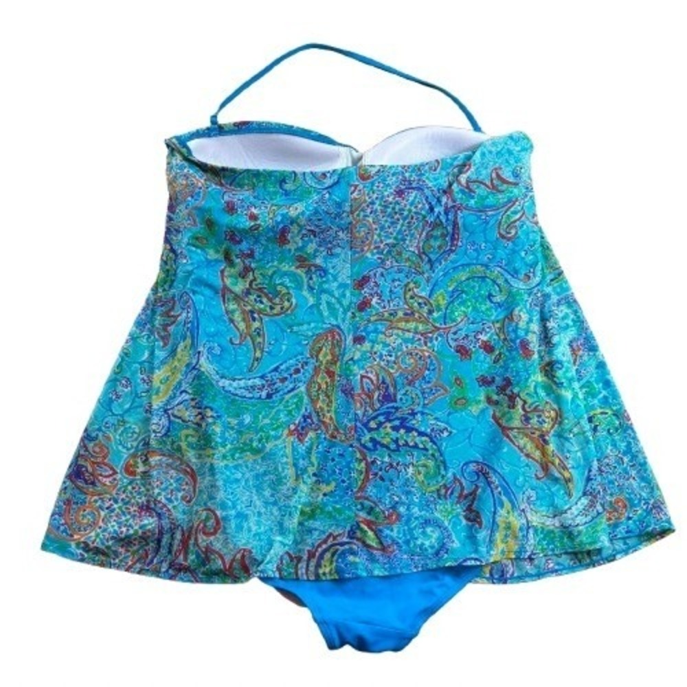 Lauren Ralph Lauren Flyaway One Piece Swimsuit Blue Paisley Mesh Beach Size 16 - Picture 3 of 6